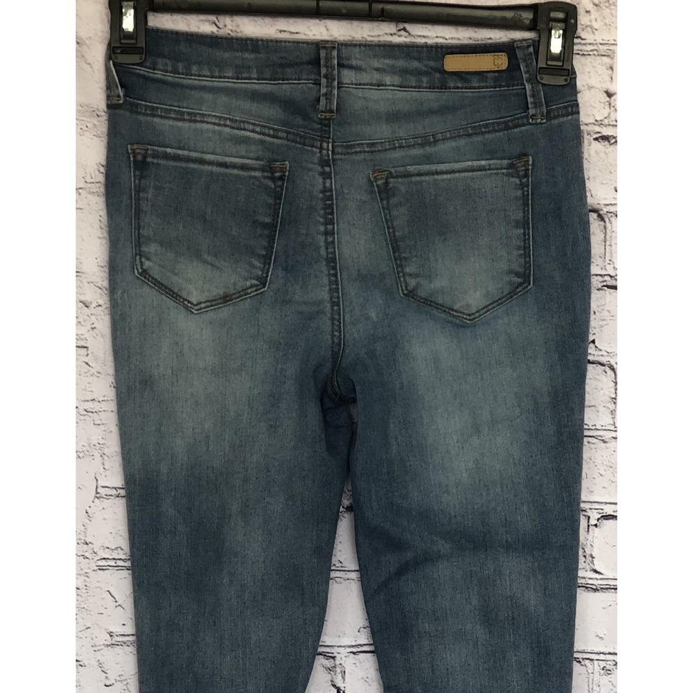TRUE CRAFT Junior Jeans Mid Rise Skinny Size 3 Distressed Blue 5 Pocket EUC - Picture 5 of 7